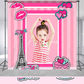 Aperturee - Pink Lip Cake Eiffel Tower Custom Birthday Backdrop